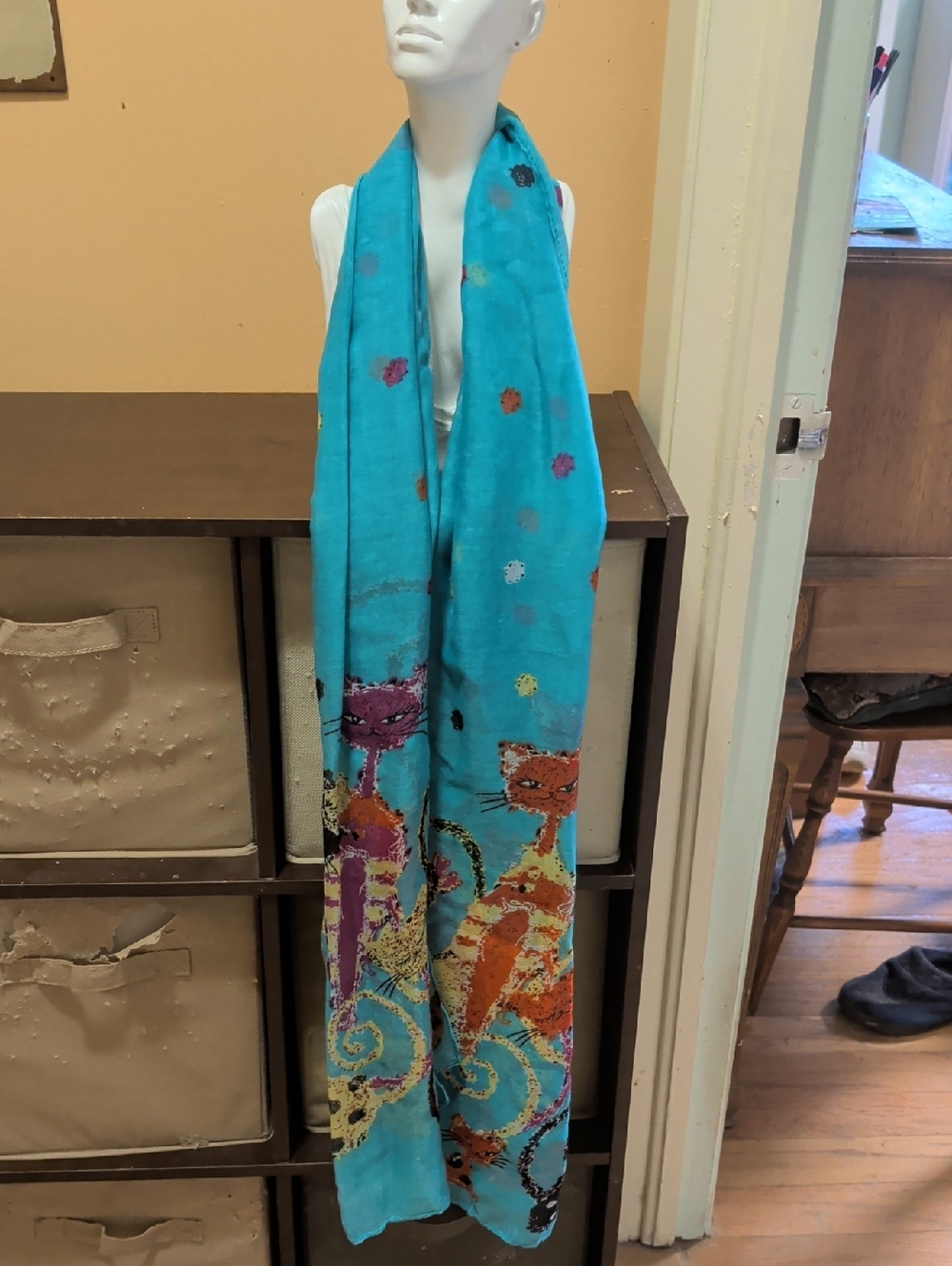 Turquoise Cat Print Scarf
